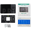 What's in the box: Thermostat, wall mount with built in wiring terminals, user guide, wire labels, two mounting screws with anchors. 