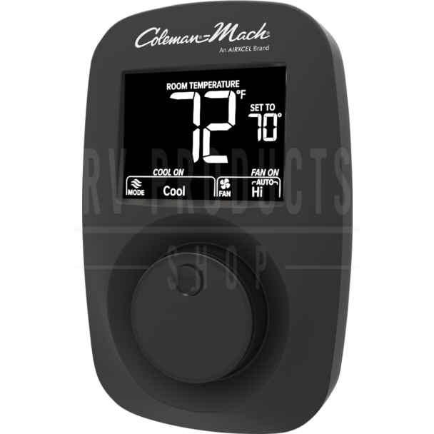 9420A381 | Coleman-Mach 12VDC Digital Wall Thermostat | Heat/Cool/Aux | Black 